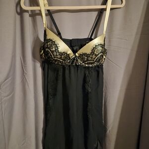 Elegant Black and Champagne Lace Babydoll